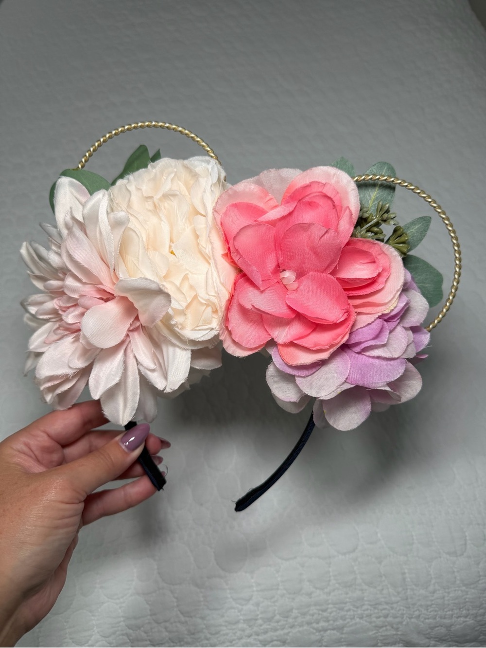 Floral Disney Minnie Ears with Pink, Cream & Lavender Blooms
